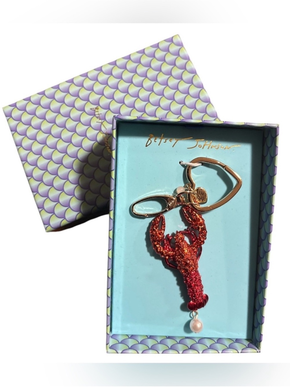 Betsey Johnson Red and Gold Sparkling Lobster Charm Keyring